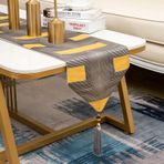KnSam Runner masa örtüsü, 33 x 160 cm, geometrik çizgili desen, püsküllü, polyester masa örtüsü, runner masa örtüsü, kumaş, düğün dekorasyonu için, gri, kahve sarısı