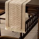 KnSam Runner masa örtüsü, dokuma, geometrik eşkenar dörtgen desenli, püsküllü, polyester masa örtüsü, asil masa örtüsü, doğum günü dekoru, bej, kahve, 30 x 210 cm