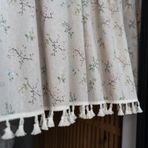 KnSam Tekli paket bistro perdesi, mutfak, yarı şeffaf, Y x G 40 x 140 cm, püsküllü çiçekler, bej, pencere perdesi, çubuk cep, pamuk, keten, tül perde, oda, ofis için