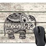 knseva Sevimli Çiçekli Fil Rustik Gri Ahşap Tahıl Mouse Pad, Soyut Vintage Hint Mandala Fil Boyama Sanatı Mouse Pad