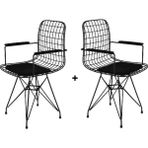 Knsz kafes tel sandalyesi 2 li mazlum syhsyh kolçaklı ofis cafe bahçe mutfak - Siyah