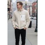KNUP Erkek Ekru Fermuarlı Kışlık Sweatshirt- Cepli,Sherpa Kumaş