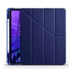 KNY Apple İpad Pro 12.9 2021 İçin Kalem Koymalı Arkası Silikon Standlı Trifolding Kılıf Lacivert