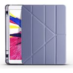 Kny Apple iPad Pro 12.9 2021 Kılıf Arkası Silikon Kamelikli Standlı Kapaklı Trifolding Kılıf - Mor