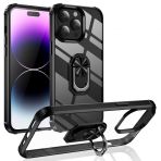 KNY Apple İphone 14 Pro Kılıf Silikon Kenarlı Yüzüklü Manyetik Mola Kapak Siyah