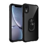 KNY Apple İphone XR Kılıf Silikon Kenarlı Renkli Yüzüklü Manyetik Mola Kapak Siyah