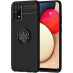 Kny Galaxy A02S Kılıf Yüzüklü Manyetik Ravel Silikon - Siyah - Samsung Galaxy A02S