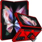 Kny Galaxy Z Fold 3 Kılıf Ultra Korumalı Yüzüklü Manyetik Standlı Vega Kapak - Kırmızı - Samsung Galaxy Z Fold3