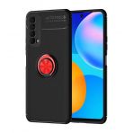 Kny Huawei P Smart 2021 Kilif Yuzuklu Manyetik Ravel Silikon Siyah - Kirmizi