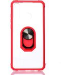 Kny Huawei P30 Lite Kılıf Silikon Kenarlı Renkli Yüzüklü Manyetik Mola Kapak - Kırmızı - P30 Lite