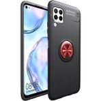 Kny Huawei P40 Lite Kilif Yuzuklu Manyetik Ravel Sillikon Siyah - Kirmizi