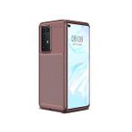 KNY Huawei P40 Pro Kılıf Karbon Desenli Lux Negro Silikon Kahverengi