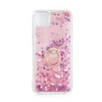 KNY Huawei Y5P Kılıf Simli Sıvılı Kalplı Yüzüklü Milce Kapak Pembe
