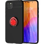Kny Huawei Y5p Kilif Yuzuklu Manyetik Ravel Silikon Siyah - Kirmizi