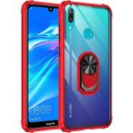 Kny Huawei Y7 Prme 2019 Kılıf Silikon Kenarlı Yüzüklü Manyetik Mola Kapak - Kırmızı - Y7 2019