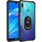 Kny Huawei Y7 Prme 2019 Kılıf Silikon Kenarlı Yüzüklü Manyetik Mola Kapak - Siyah - Y7 2019