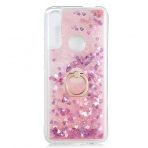KNY Huawei Y9 Prime 2019 Kılıf Sıvılı Kalplı Yüzüklü Manyetik Milce Kapak Pembe