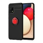 Kny Samsung Galaxy A02s Kilif Yuzuklu Manyetik Ravel Silikon Siyah - Kirmizi