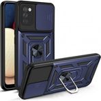 KNY Samsung Galaxy A03S Kılıf Ultra Korumalı Yüzüklü Manyetik Sürgülü Vega Kapak Lacivert