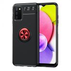 Kny Samsung Galaxy A03s Kilif Yuzuklu Manyetik Ravel Silikon Siyah - Kirmizi