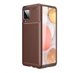 KNY Samsung Galaxy A12 Kılıf Karbon Desenli Lux Negro Silikon Kahverengi