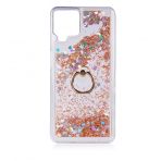 Kny Samsung Galaxy A12 Kilif Sulu Simli Renkli Yuzuklu Milce Silikon Gold