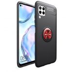 Kny Samsung Galaxy A12 Kilif Yuzuklu Manyetik Ravel Silikon Siyah - Kirmizi