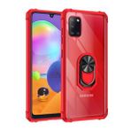 KNY Samsung Galaxy A31 Kılıf Renkli Silikon Kenarlı Yüzüklü Manyetik Mola Kapak Kırmızı