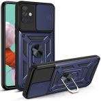 KNY Samsung Galaxy A51 Kılıf Ultra Korumalı Yüzüklü Manyetik Sürgülü Vega Kapak Lacivert