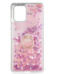 Kny Samsung Galaxy A91 S10 Lite Kılıf Sıvılı Kalplı Yüzüklü Manyetik Milce Kapak - Pembe - Galaxy S10 Lite