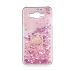 KNY Samsung Galaxy J7 Kılıf Sıvılı Kalplı Yüzüklü Manyetik Milce Kapak Pembe