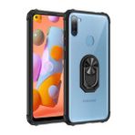 KNY Samsung Galaxy M11 Kılıf Silikon Kenarlı Yüzüklü Manyetik Mola Kapak Siyah