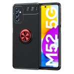 Kny Samsung Galaxy M52 Kilif Yuzuklu Manyetik Ravel Silikon Siyah - Kirmizi