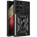 Kny Samsung Galaxy S23 Ultra Kılıf Ultra Korumalı Yüzüklü Manyetik Sürgülü Vega Kapak Siyah