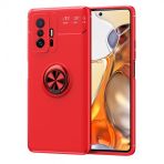 Kny Xiaomi Mi 11T Pro Kılıf Yüzüklü Manyetik Ravel Silikon - Kırmızı