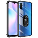 KNY Xiaomi Redmi 9A Kılıf Silikon Kenarlı Renkli Yüzüklü Manyetik Mola Kapak Siyah