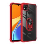 KNY Xiaomi Redmi 9C Kılıf Silikon Kenarlı Renkli Yüzüklü Manyetik Mola Kapak Kırmızı