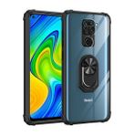 KNY Xiaomi Redmi Note 9 Kılıf Silikon Kenarlı Yüzüklü Manyetik Mola Kapak Siyah