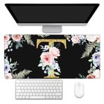 KOAIWPAE Masa Altlığı, Çiçek Altın Harfler T Genişletilmiş Oyun Mouse Pad Büyük, 89,9 cm x 39,9 cm Kaymaz Tabanlı ve Dikişli Kenarlı Büyük Fare Altlığı, Ev Ofis Çalışmaları için Uzun Bilgisayar