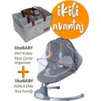 Koala Elite Otomatik Sallanan Ana Kucağı ve Hediye Deri Kulplu Keçe Çanta-Organizer - Gri