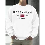 Kobenhavn Danimarka Bayrağı Baskılı Kazak Erkekler Polar Moda Kazak Yaratıcı Sonbahar Spor Gi - Beyaz - 5XL