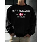 Kobenhavn Danimarka Bayrağı Baskılı Kazak Erkekler Polar Moda Kazak Yaratıcı Sonbahar Spor Gi - Siyah - 3XL