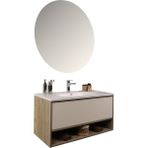 Kobos Elegant 100 cm Banyo Dolabı Seti Light Walnut + Luna - yok - Ahşap - Bej