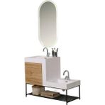 Kobos Up-Down 100 cm Banyo Dolabı Seti Light Walnut - yok - Ahşap - Beyaz