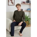 Kocabey 9111 Battal Erkek Midi Yaka Pijama Takımı - Yeşil - 4XL