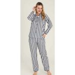 Kocabey Uslucan Alışveriş Freshness 4007 Kadın Uzun Kol Çizgili Gaffuriye Pijama Takımı - Antrasit - 2XL