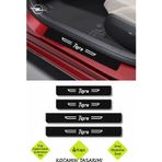 Kocamın Tasarımı Siyah Karbon Opel Tigra Kapı Eşiği Dekoratif Beyaz Yazılı Kapı Koruyucu 4 Parça Set Opel Tigra Yazıl
