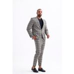Koch London Erkek Battal Beden Büyük Boy Pantolon - Kareli Desenli, Modern Ve Şık Tasarım, Bej-siyah