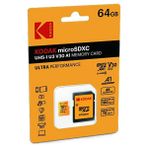 Kodak 64gb Micro Sdxc Uhs-ı U3 V30 A1 Yellow SD Adaptör Drone Aksiyon Kamera ve Telefon Uyumlu Hafıza Kartı