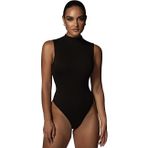 KOEMCY Kadınlar için Bodysuit Seksi Kolsuz Yarım Balıkçı Yaka Bodysuit Slim Fit Esnek Günlük Tulum Leotard Tops, siyah, M